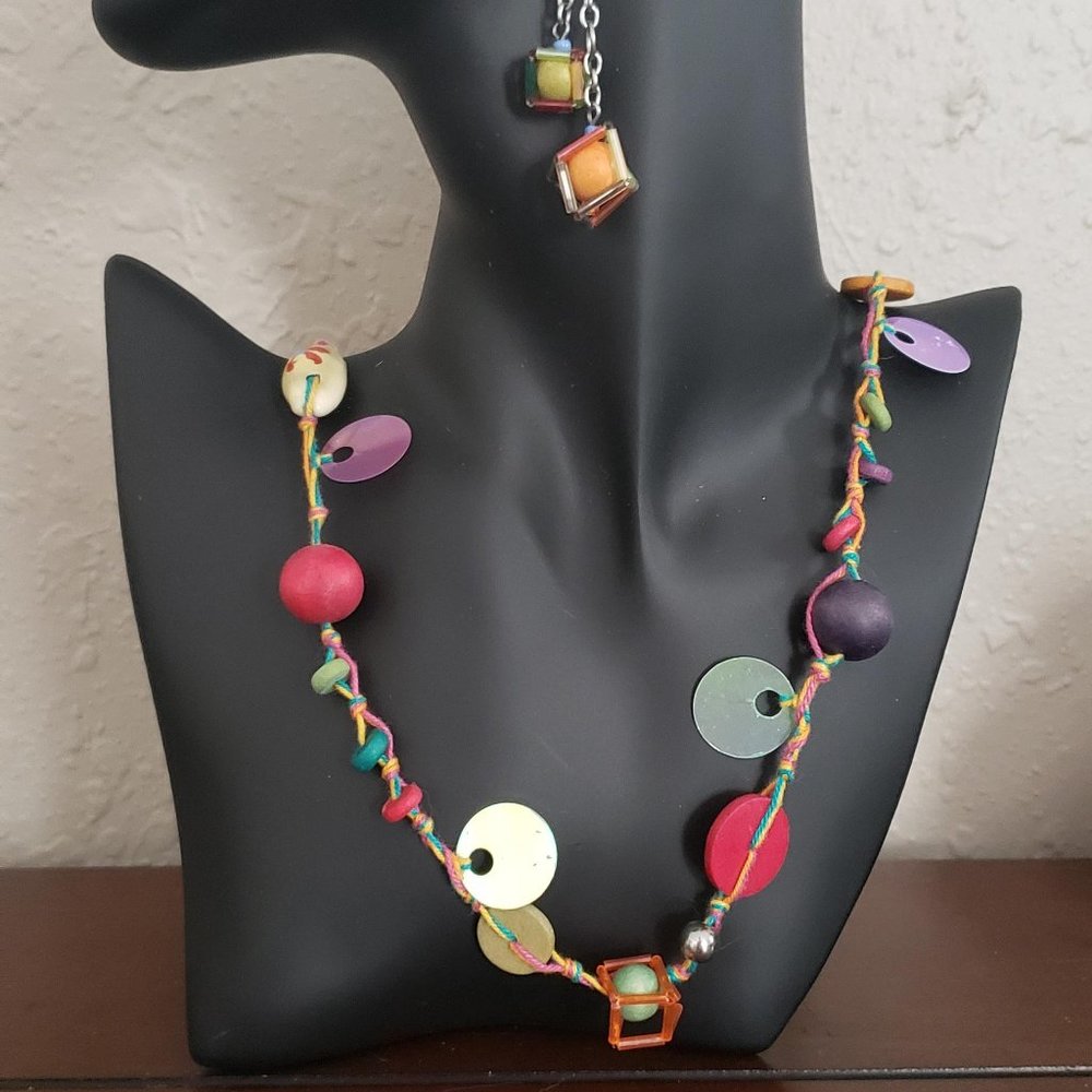 Colorful beaded and sequin necklace and earing set